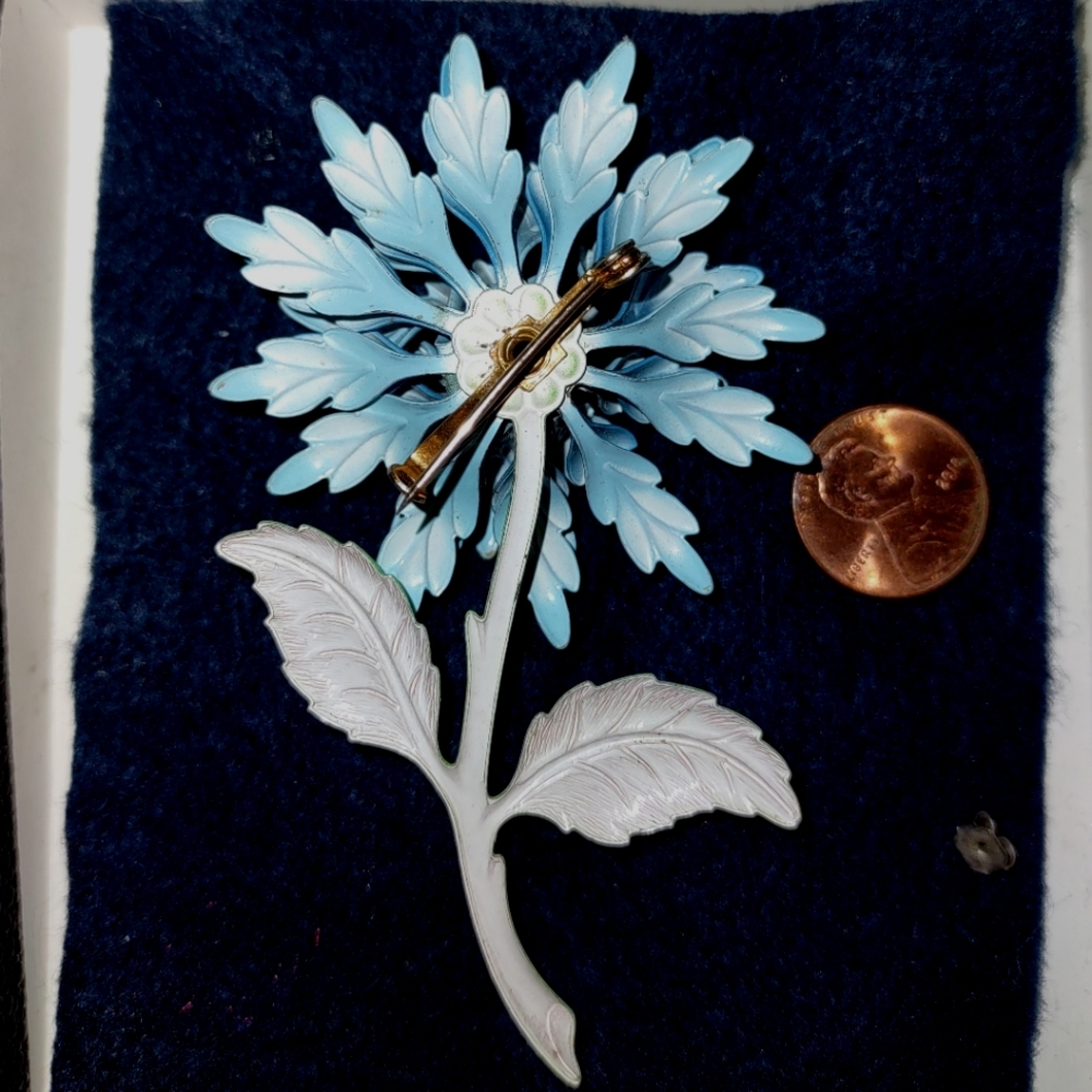 Blue & Green Large Enamel Flower Brooch - Picture 7 of 10